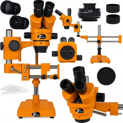 Produktbild von Rosfix Jupiter Pro MSJP‑T‑SDMS1‑O – Trinokular Stereo‑Mikroskop 7–50× | Orange Series | XY‑Tisch | 360° Kopf | PCB/SMD/ QFP‑Service