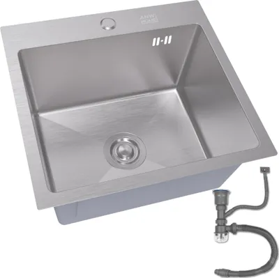 Produktbild von ANW HOME Spülbecken Küche 46x45 cm mit Siphon, Abtropfgestell, Waschbecken Küche Edelstahl 304 mit 2 HahnLöcher, Spüle Spülbecken