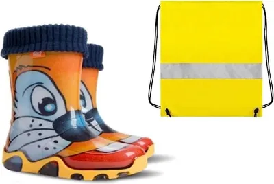 Produktbild von Demar Gummistiefel Kinder Regenstiefel Kinderstiefel Hase orange gefüttert mit Innensocken + Schuhbeutel Neongelb Jungen Mädchen 34/35