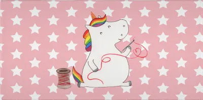 Produktbild von Mr. & Mrs. Panda Handtuch Einhorn Näherin - Rot Pastell - Geschenk, Stricken, Freundin, Unicorn, Einhörner, gesichtstuch, frottee, kleines, Frotteehandtuch, Nähen