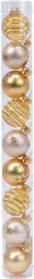 Produktbild von Weihnachtskugeln Glas mit Motiven 3cm 9er Set Gold / Perle Mix transparent