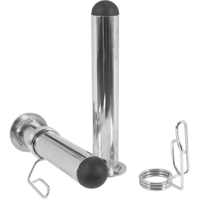 Two chrome adapter sleeves with black rubber caps and a pair of spring collars are displayed against a white background.