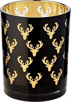 Produktbild von Windlicht Teelichtglas Kerzenglas Ben, schwarz, Hirsch, Höhe 13 cm