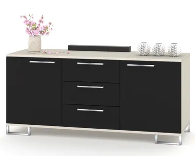 Produktbild von Große Kommode mit Schubladen Fernsehschrank HANA 3S Kaschmir/Schwarz 150cm