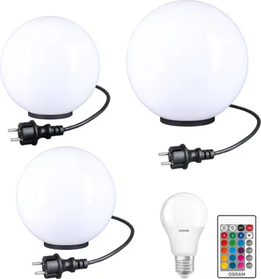 Produktbild von Kugelleuchten RGB Kugellampen Außenleuchten 3er Set Ø 20/20/30cm Gartenlampe LED