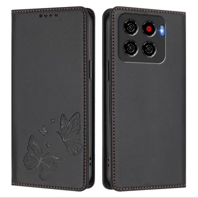 Produktbild von Lederhülle für ZTE Blade A56, Schmetterling Prägung Leder Brieftasche Schutzhülle mit Ständer Schwarz