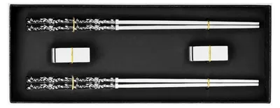 Produktbild von Edelstahl Essstäbchen Set mit Halter und Ablage, wiederverwendbar, verschleißfest, fein poliert, leicht zu reinigen für Haushalt und Reisen