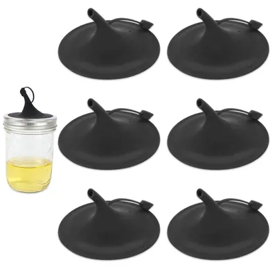 6 Ausgießdeckel für Weckgläser, Silikon, schwarz, 80 mm Öffnung