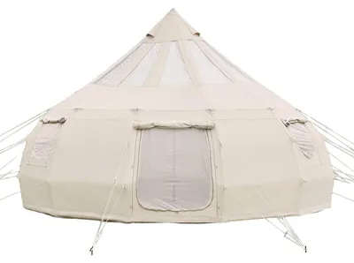 Immagine prodotto di Tenda a cupola in tela SucceBuy, yurta da 5 metri, adatta a tutte le stagioni, con apertura per canna fumaria e copertura antipioggia, realizzata in tessuto poliestere-cotone, adatta fino a 12 persone, ideale per campeggio in famiglia e attività all'aperto, colore beige