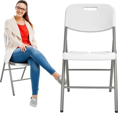 Obrázok produktu pre Skladacie stolička s oceľovým rámom, nosnosť 180 kg, biela