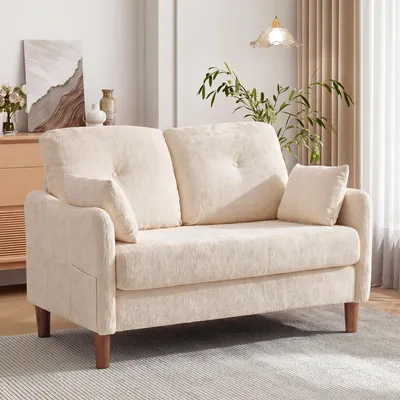 Produktbild von Dyonery Sofa 2-Sitzer Kleines, 124cm Kleine Couch für Wohnzimmer, Beige Chenille