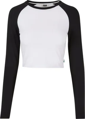 Obrázok produktu pre Urban Classics Dámske ekologické orezané retro baseballové tričko s dlhým rukávom biele/čierne - 3XL