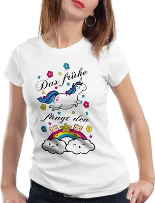 Produktbild von style3 Das frühe Einhorn fängt den Regenbogen Damen T-Shirt, Farbe:Weiß, Größe:XL