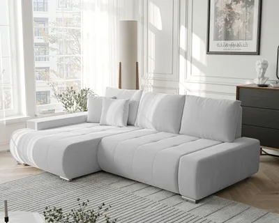 Produktbild von IDOHOME-Polsterecksofa NIKO mit Schlaffunktion und Bettkasten Ecksofa in L-Form Wohnzimmer Sofa mit Bettkasten Couch Links Monolith 84 Hellgrau