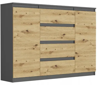 Obrázek produktu pro Komoda 140 cm zásuvky dveře skříňka FRAMIRE R-140-S4 antracit mix artisan