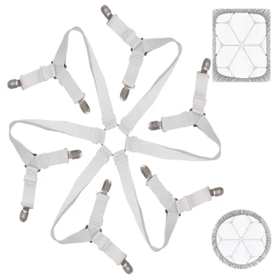 Produktbild von Verstellbare Spannbettlaken, 6-seitige Spannbettlaken mit 12 starken Metallclips, dreieckige Spannbettlaken, Spannbettlaken mit Metallclips, für runde und quadratische Matratzen.