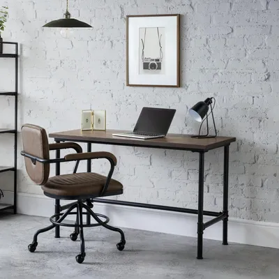 Pijpbureau aus massiver Ulme und Stahl, 120x55x74 cm