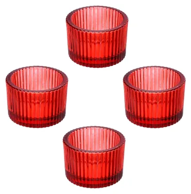 Produktbild von 4 Stück Teelichthalter aus Glas für Tischdekoration, Hochzeit, Abendessen, Rot