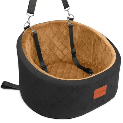 Image de Siège auto pour chien avec laisse de sécurité, lavable, base antidérapante, couleur noir/marron, taille petite
