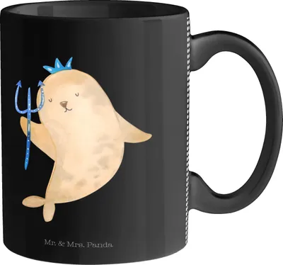 Produktbild von Mr. & Mrs. Panda Kaffeetasse Sternzeichen Wassermann - Schwarz - Geschenk, Nix, Tasse, bedruckt, Meer, Kaffeebecher, Meermann, Geburtstag Januar, Februar, Becher