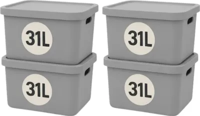 Produktbild von Plastard Aufbewahrungsbox 4er-Set, 31L, Lagerbox, Regalbox, stapelbar, Grau
