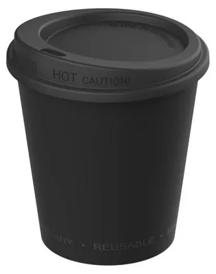 Produktbild von Kaffeebecher BPA-frei "ToGo" 200 ml – Geschmacksneutraler Mehrwegbecher – 100 % recycelbarer Coffee-to-go Trinkbecher mit sicherem Verschluss - Schwarz