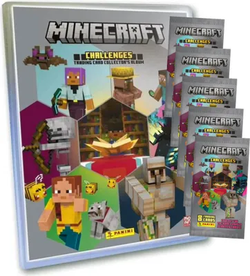 Produktbild von Panini Minecraft 4 Karten - Sammelkarten Challenges Trading Cards (2025) - 1 Mappe + 5 Booster