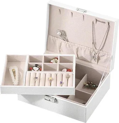 Image de Coffret à bijoux blanc à deux compartiments pour femme