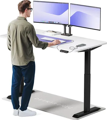 Image de Desktronic HomeOne Bureau électrique réglable en hauteur 160x80cm noir/blanc avec fonction mémoire, technologie anti-collision, ports de chargement USB-A et USB-C