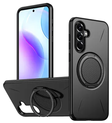 Produktbild von Magnetisch Hülle für Samsung Galaxy A56, Stoßfeste Weich TPU und Hard PC Schutzhülle mit Ringhalter Ständer Schwarz