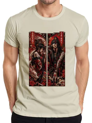 Produktbild von Samurai Katana Drache Japan Tattoo Krieger Anime Manga Y2K Yakuza Herren T-Shirt, Natur, 3XL