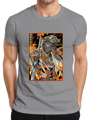 Immagine prodotto di Maglietta da uomo vintage Demon Slayer Rengoku Flame Sword Anime Gift, Grigio, S