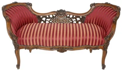 Produktbild von Casa Padrino Barock Sitzbank Bordeauxrot / Beige / Braun 150 x 55 x H. 80 cm - Prunkvolle gestreifte Massivholz Bank - Barock Wohnzimmer Möbel