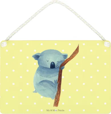 Produktbild von Mr. & Mrs. Panda holzbild Koalabär DIN A4 - Gelb Pastell - Geschenk, Schlafzimmer, wandhänger, Schild, Koala, schlafen, Lustige Sprüche, Türschild, Wandschild, Traumland