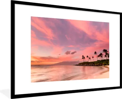 Produktbild von MuchoWow® MuchoWow® Gerahmtes Poster Strand - Palme - Rosa 90x60 cm - Poster mit zchwarzem Bilderrahmen - Wanddekoration - Fotos