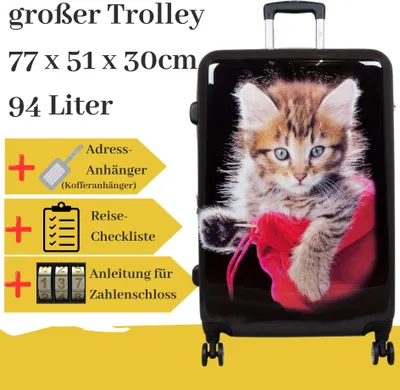 Produktbild von großer Hartschalentrolley mit Katze schwarz, 94 Liter
