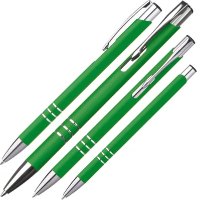 Produktbild von 10 schlanke Kugelschreiber / aus Metall / Farbe: grün