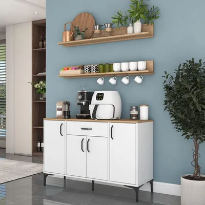 Image de Skye Decor, armoire multifonctionnelle de haute qualité, 120 cm, blanche et en bois de noyer, qualité E1
