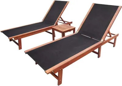 Image de Chaises longues lot de 2 et table Bois d'acacia et textilène