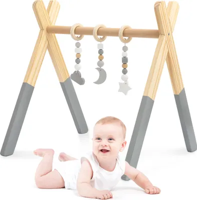 Produktbild von Holz-Baby Gym Grau – Montessori inspiriert