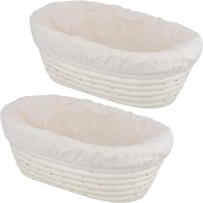 Produktbild von Ovale Brotkörbchen, 25x15x8 cm - Set aus 2 Stück - Ovale Banneton-Gärkörbe mit Leineninnenfutter