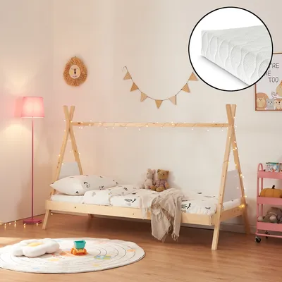 Obrázek produktu pro Dětská postel Tipi postel 'Siikajoki' s matrací 90x200cm borovicové dřevo