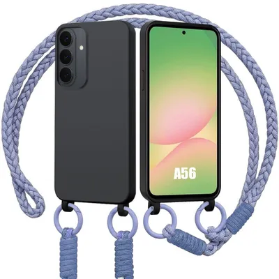 Image de Coque pour Samsung Galaxy A56 5G, Protection Antichoc Silicone Noir avec Cordon Violet