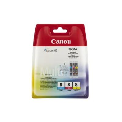 Produktbild von Canon 0621B036 CLI-8 Tintenpatrone MultiPack C,M,Y Blister 3x13ml VE=3 für Canon Pixma IP 3300 4200 6600 MP 960 Pro 9000