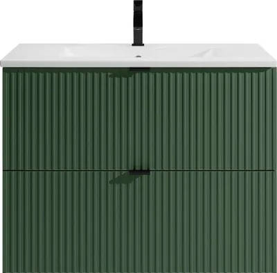 Produktbild von Waschbeckenunterschrank hängend mit Einbauwaschbecken - Streifenoptik - Grün matt - 80 cm - ZEVINI
