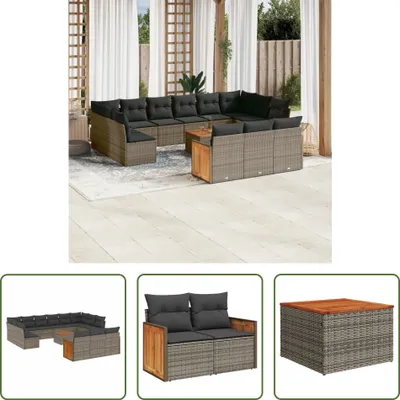Produktbild von The Living Store 14-tlg. Garten-Sofagarnitur mit Kissen Grau Poly Rattan