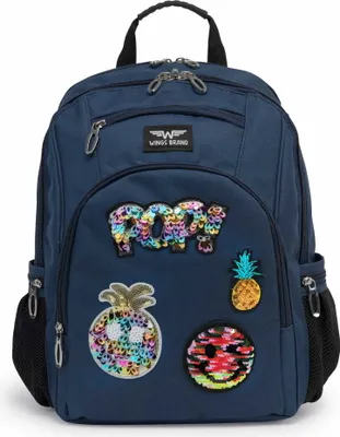 Produktbild von Rucksack mit blauen Patches Schulrucksack Reiserucksack City Tasche