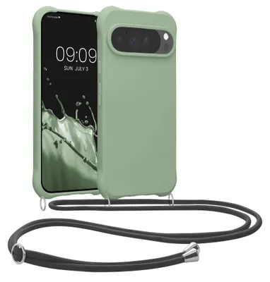 Produktbild von kwmobile Necklace Case kompatibel mit Google Pixel 10 Pro XL Hülle - Cover mit Kordel zum Umhängen - Silikon Schutzhülle Graugrün
