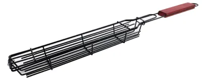 Produktbild von Grillkorb aus Edelstahl mit Holzgriff, antihaftbeschichtet, ideal zum Braten von Würstchen, multifunktionales Grillutensil für Outdoor-Camping