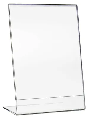 Tischaufsteller als L-Ständer in DIN A4 aus Acryl für Menükarten im Hochformat von HMF